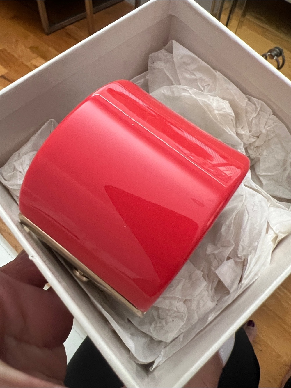 CHANEL Deep Burgundy Resin Cuff with Gold CC Emblem - Picture 10 of 11